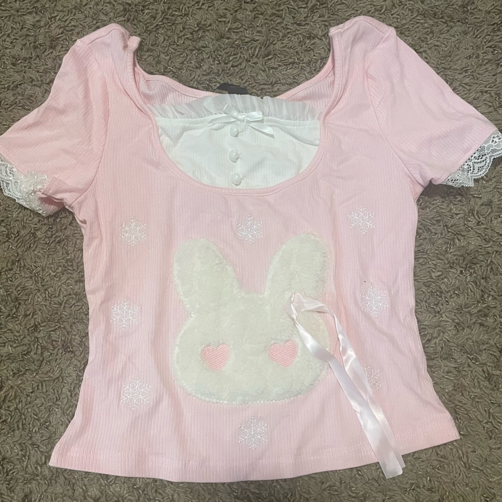 ROMWE Pink Bunny Graphic Top